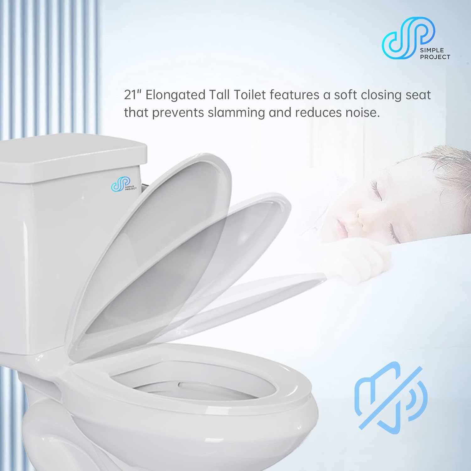Simple Project High Toilets For Seniors 21 Inch | Extra Tall Toilets For Bathrooms Comfort Height With Soft-close Seat & Single Flush, 12' Rough In Two Piece Tall Toilets For Elderly, Disabled