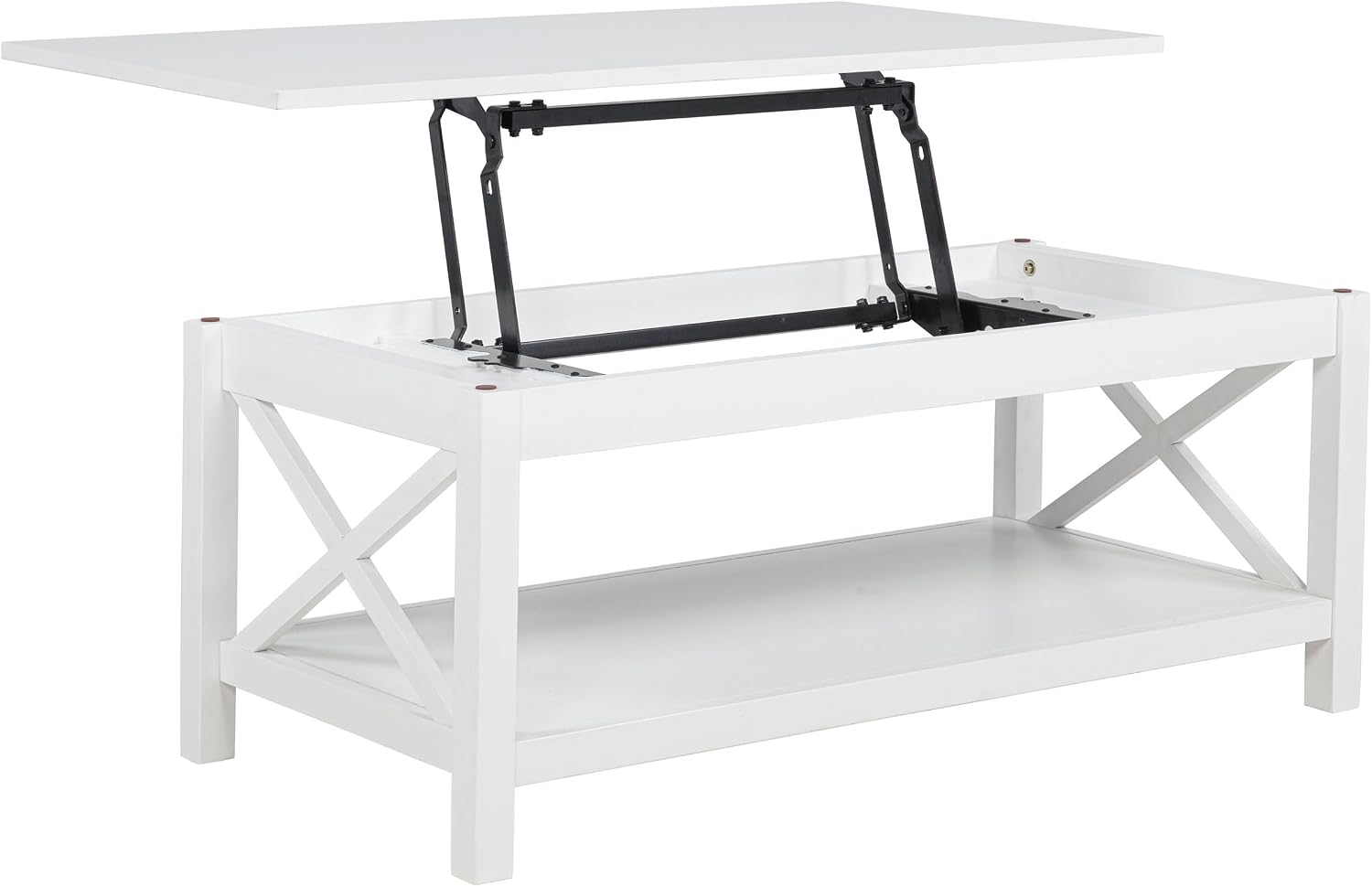 Coaster Home Furnishings - Skyview - Wood - Rectangular Coffee Table with Lift-Top Design, Hidden Storage, Cross-Frame Base and Lower Shelf - Living Room - White - 722088