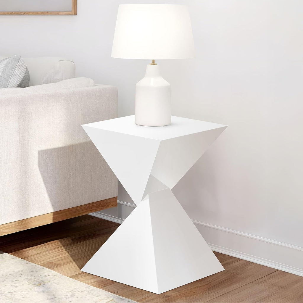 BECHAEO White Acrylic Side Table Set of 2, Small End Tables for Small Spaces, Modern Acrylic End Tables Living Room Bedroom Nightstand with Irregular Design, Lightweight Farmhouse Outdoor Side Tables