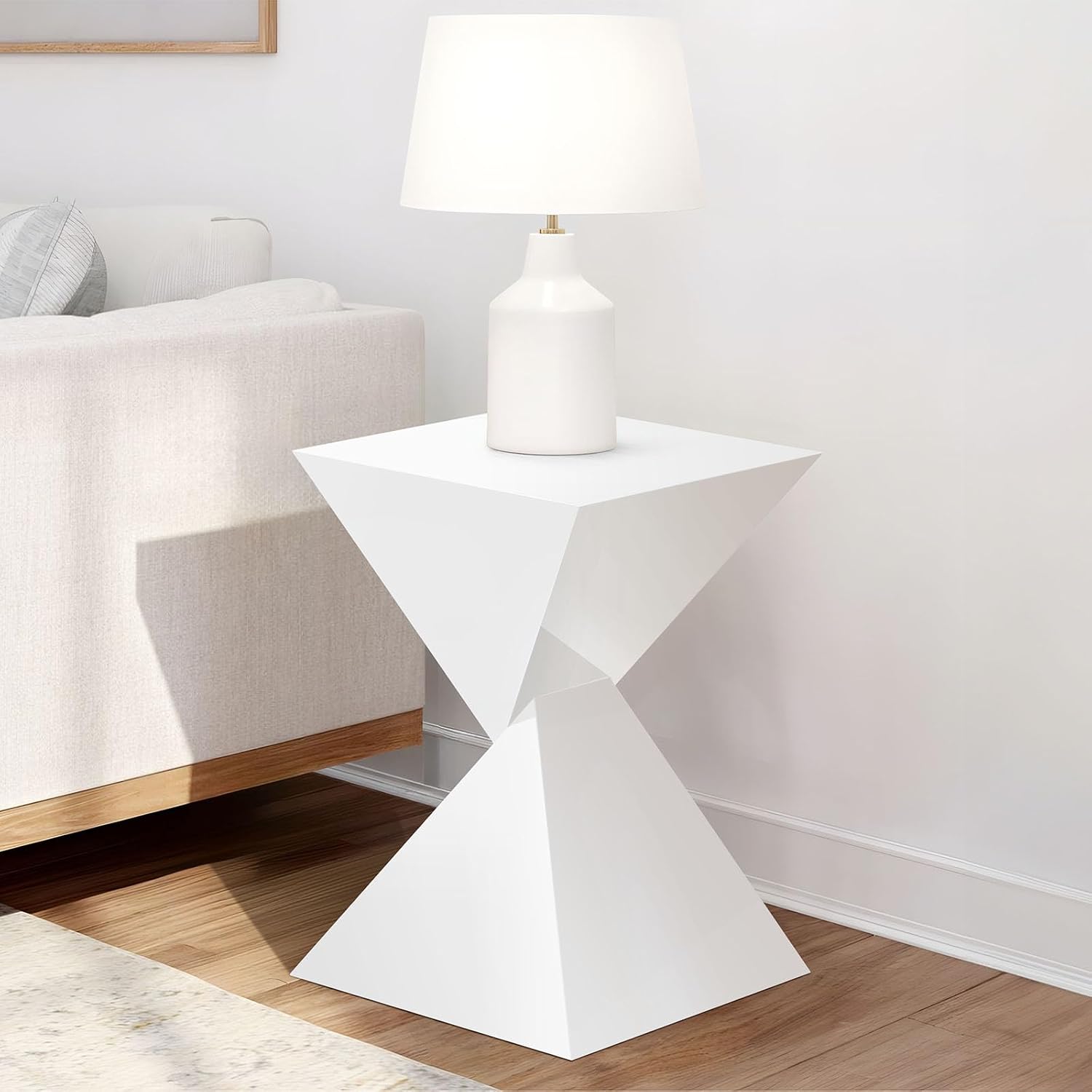 BECHAEO 12.6' White Acrylic Side Table, Small End Tables for Small Spaces, Modern Acrylic End Tables Living Room Bedroom Nightstand with Irregular, Lightweight Farmhouse Outdoor Side Tables for Patio