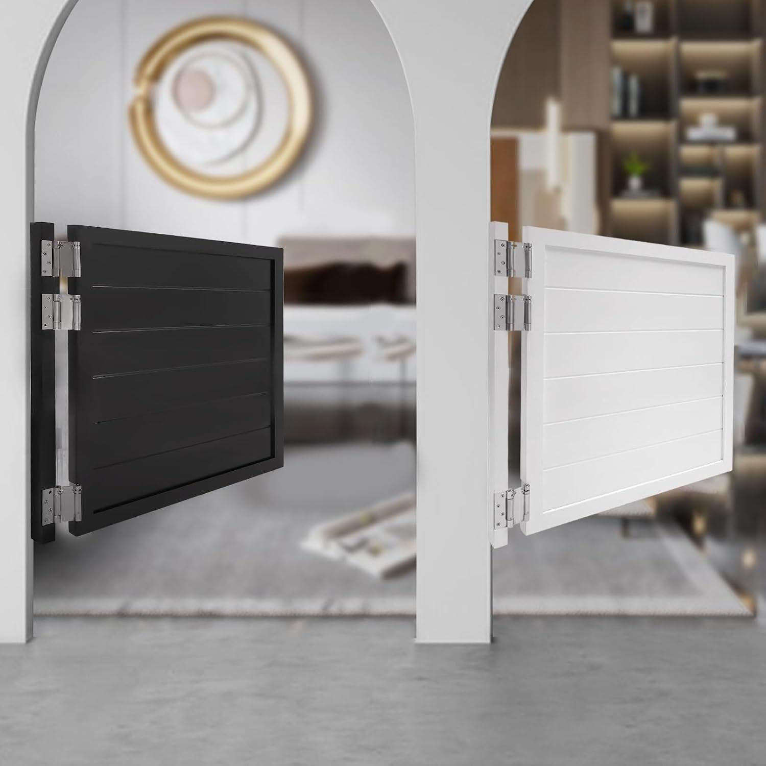 Swinging Doors Cafe Doors with 3 Hinges,Wood Swing Door Interior Saloon Half Partition Door for House Kitchen Shop Entrance Pub Porch(35.4 * 35.4in-Black)