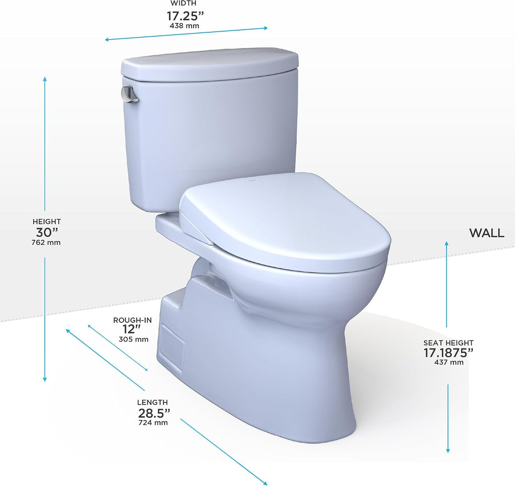 TOTO® WASHLET+® Vespin® II Two-Piece Elongated 1.28 GPF Toilet and WASHLET+® S5 Bidet Seat, Cotton White - MW4743446CEFG#01