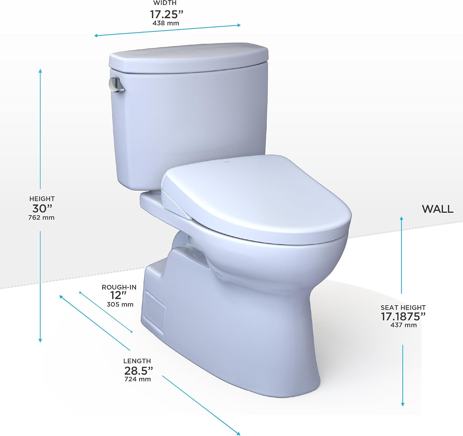 TOTO® WASHLET+® Vespin® II Two-Piece Elongated 1.28 GPF Toilet and WASHLET+® S5 Bidet Seat, Cotton White - MW4743446CEFG#01