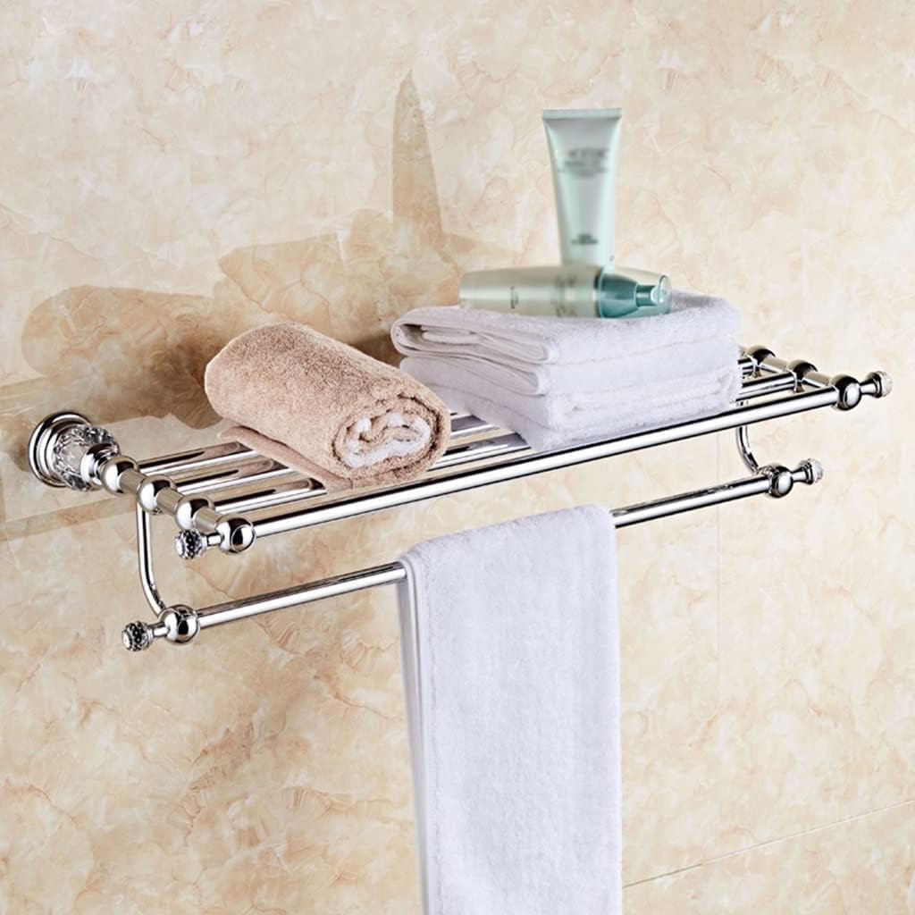Bath Towel Bars Luxury Towel Rack, Wall Mounted Bathroom Accessories, Crystal Solid Brass Bath Hardware Chrome Towel Holder Towel Holder