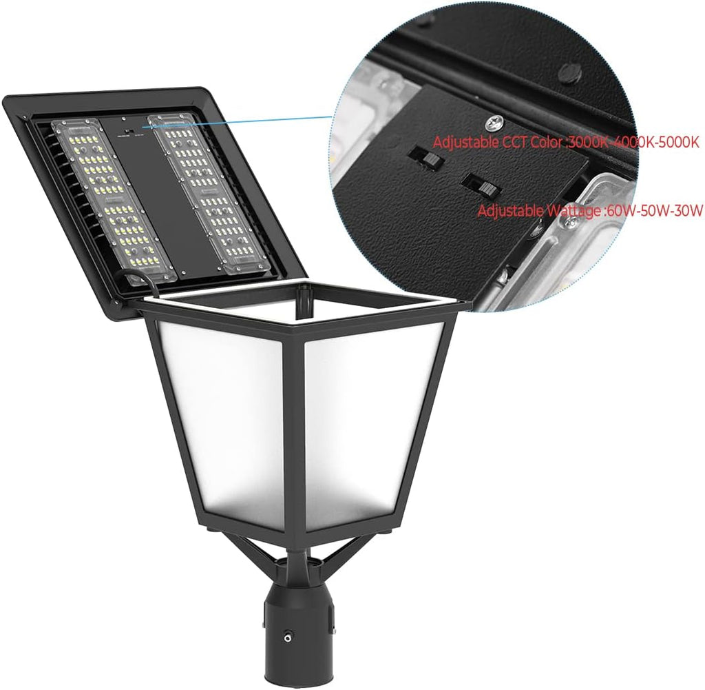 60W-50W-30W (Tunable) LED Post Top Light with Photocell - 3000K/4000K/5000K LED Pathway Pole Lights - 7800LM Outdoor Garden Lighting Fixture Dusk to Dawn Parking Lot Area Light