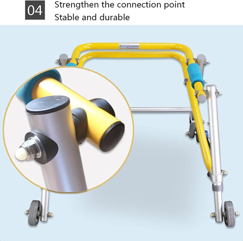 Walking Frames, Folding Children's Walker Four-Wheeled Standing Training Walker Disability Fracture Rehabilitation Exercise Trolley, One Color-65 74cm