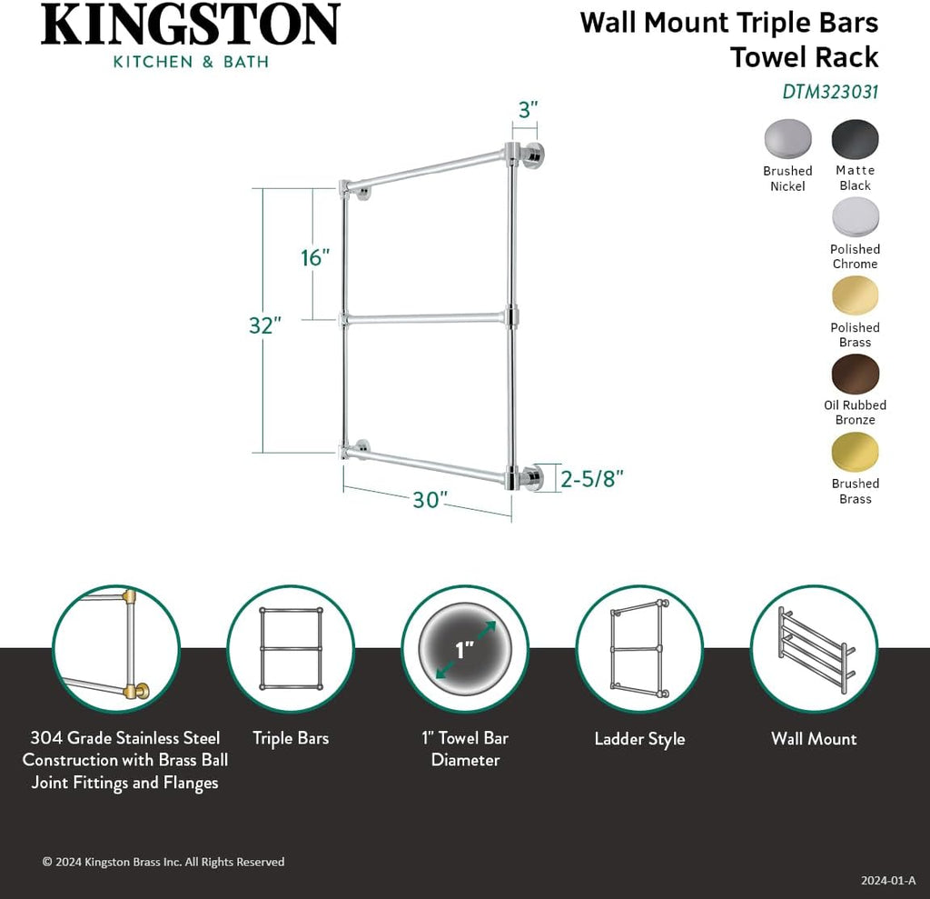 Kingston Brass DTM323030 Gallant 30 x 32-Inch Wall Mount -Towel Rack, Matte Black