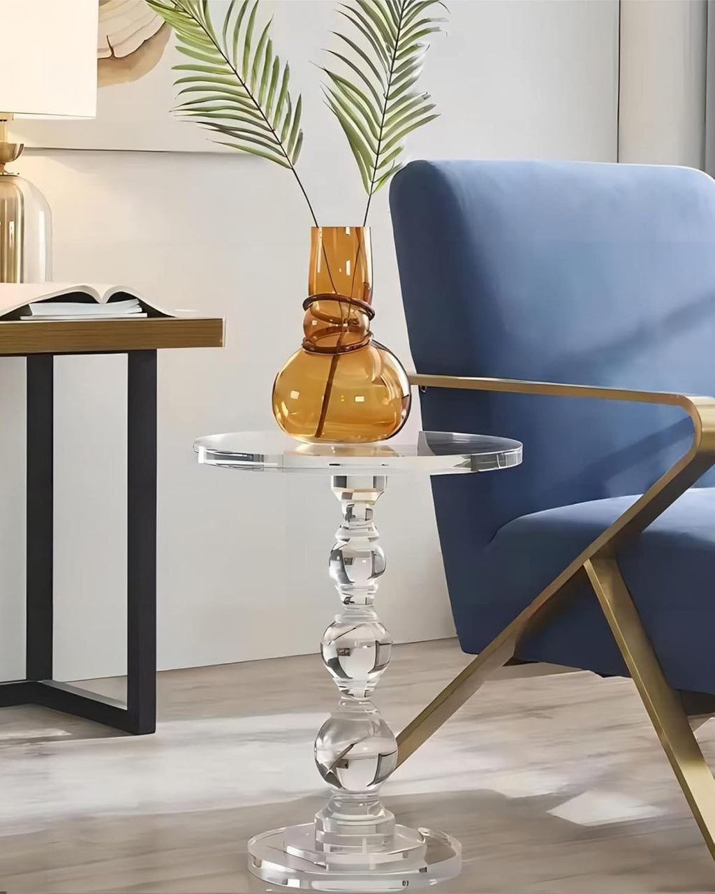 Acrylic End Table Set of 2, 16' x16' x 23' Modern Pedestal Acrylic Side Table, Clear Round Martini Table for Living Room Bedroom Small Spaces