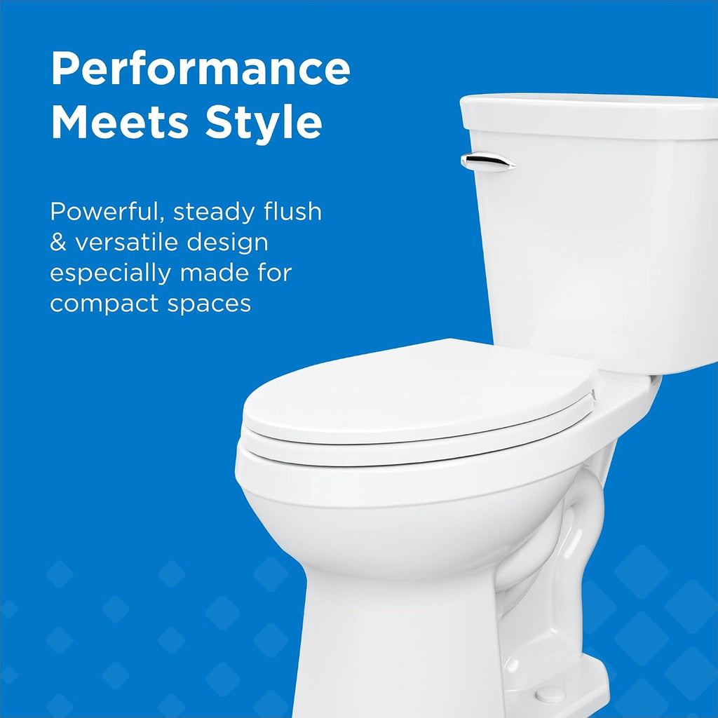 Gerber Viper Force Compact Elongated Two-Piece Toilet with 12-in Rough in, ADA Compliant Chair Height, High Efficiency 1.28 GPF, Soft-Close Seat and Install Kit with Wax Ring Included, White, GRS48350