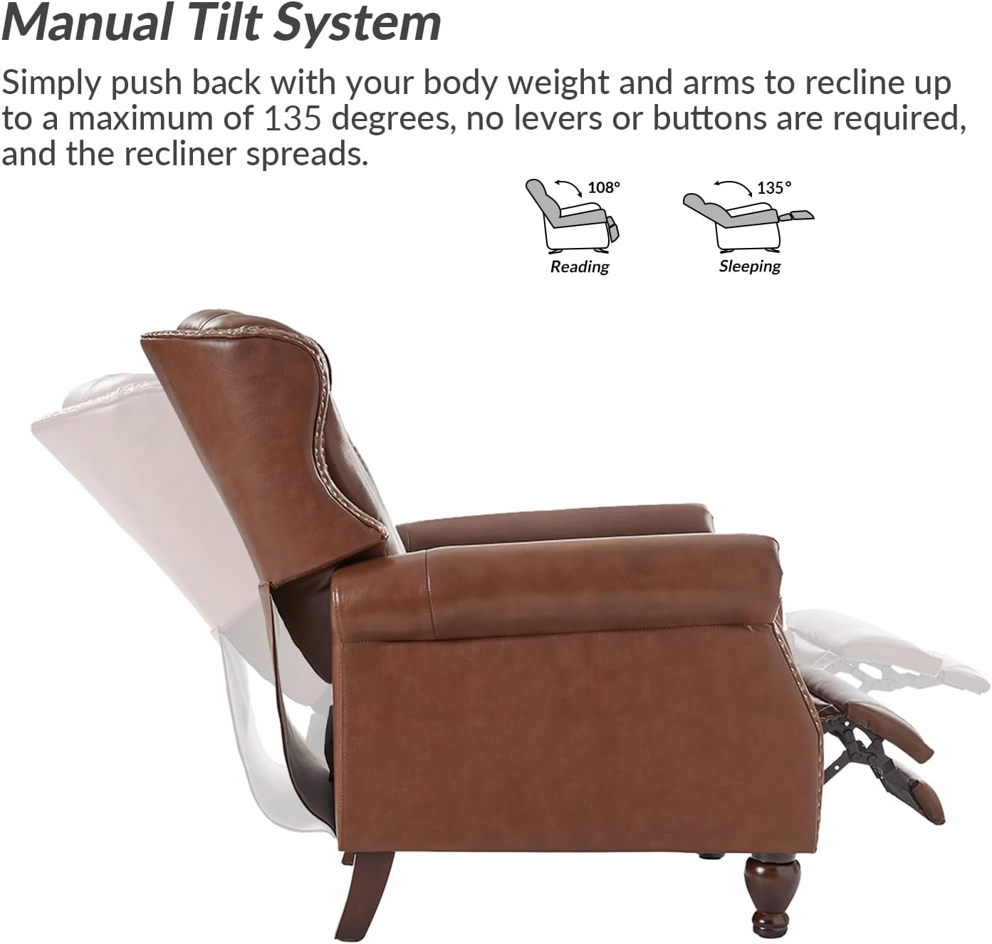 HULALA HOME Genuine Leather Recliner Chair Set of 2 w/Solid Wood Feet, Modern Adjustable Tufted Push Back Arm Chair w/Rivet Decoration, Home Theater Seating Reclining Sofa for Living Room, Brown