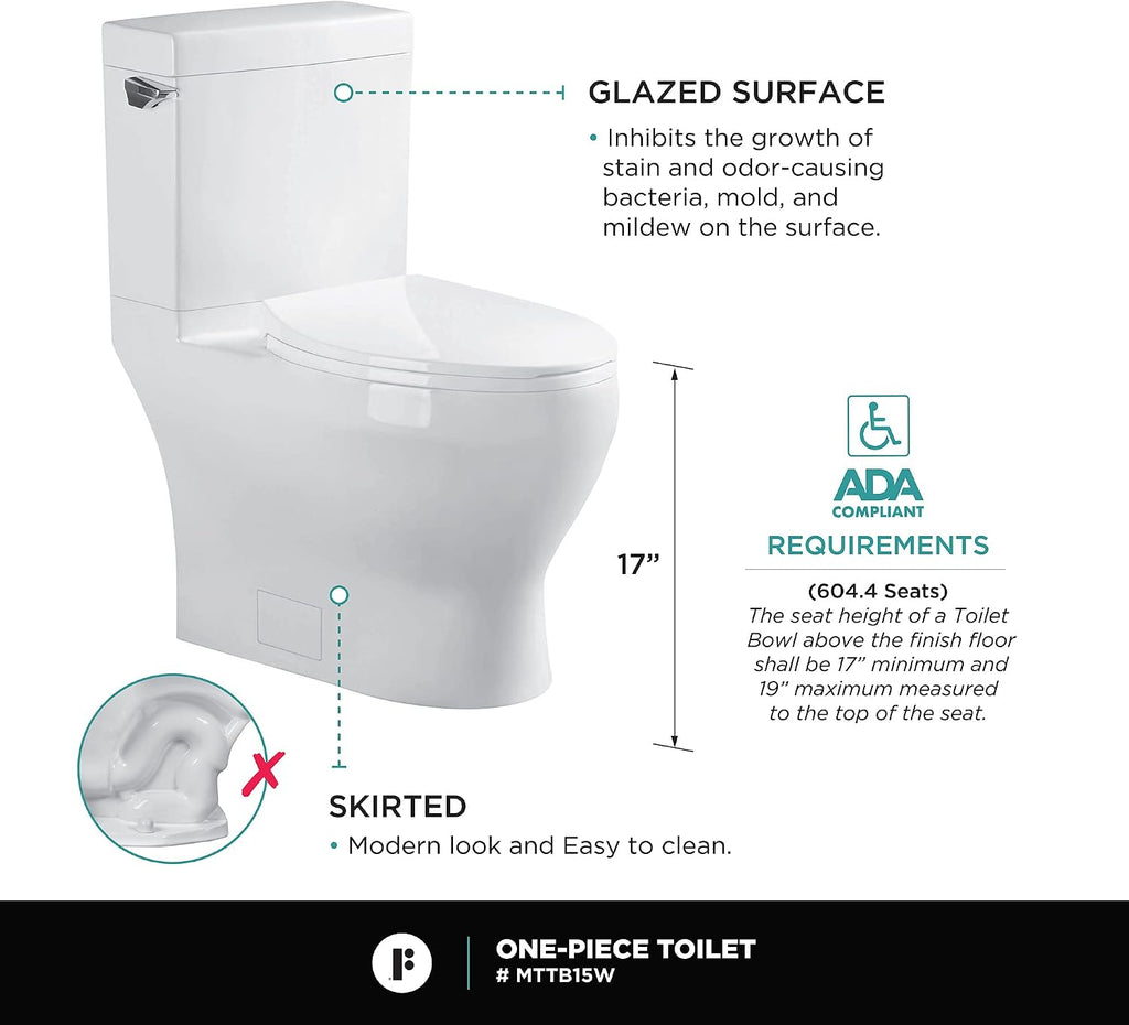 Fine Fixtures Modern Two Piece Elongated Toilet Ada Compliant, White