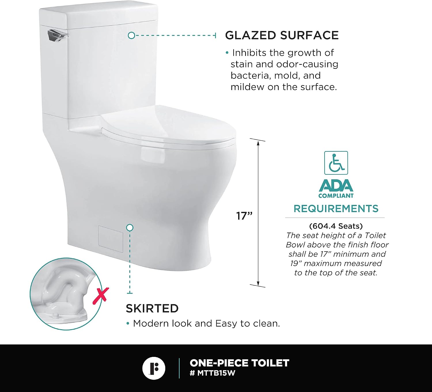 Fine Fixtures Modern Two Piece Elongated Toilet Ada Compliant, White