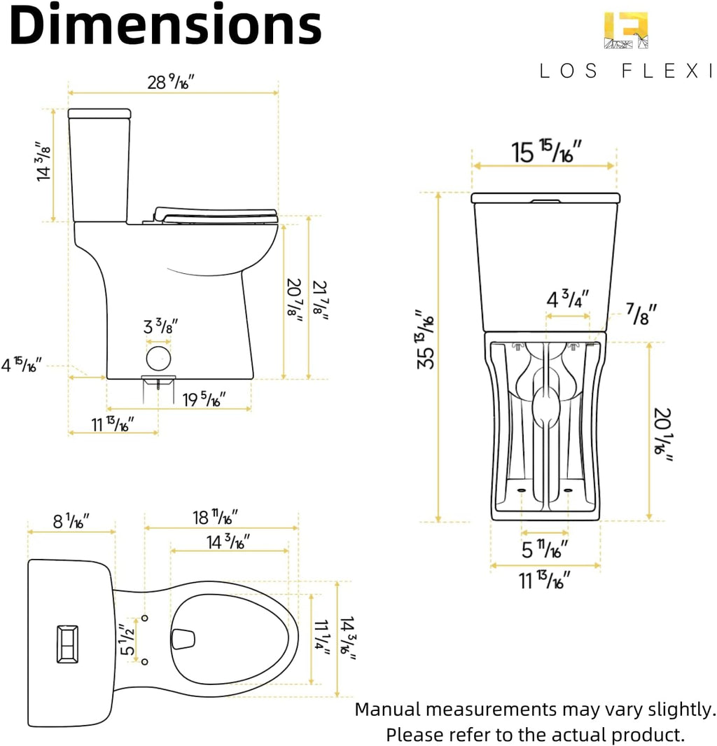 21 Inch Tall Toilet With Skirted Design, Los Flexi Two Piece Extra High Toilet for Tall Height & Seniors, 1.1/1.28 GPF Dual Flush, Powerful Siphon Jet, Quick Install and Soft-Close Seat, 12'' Rough-In