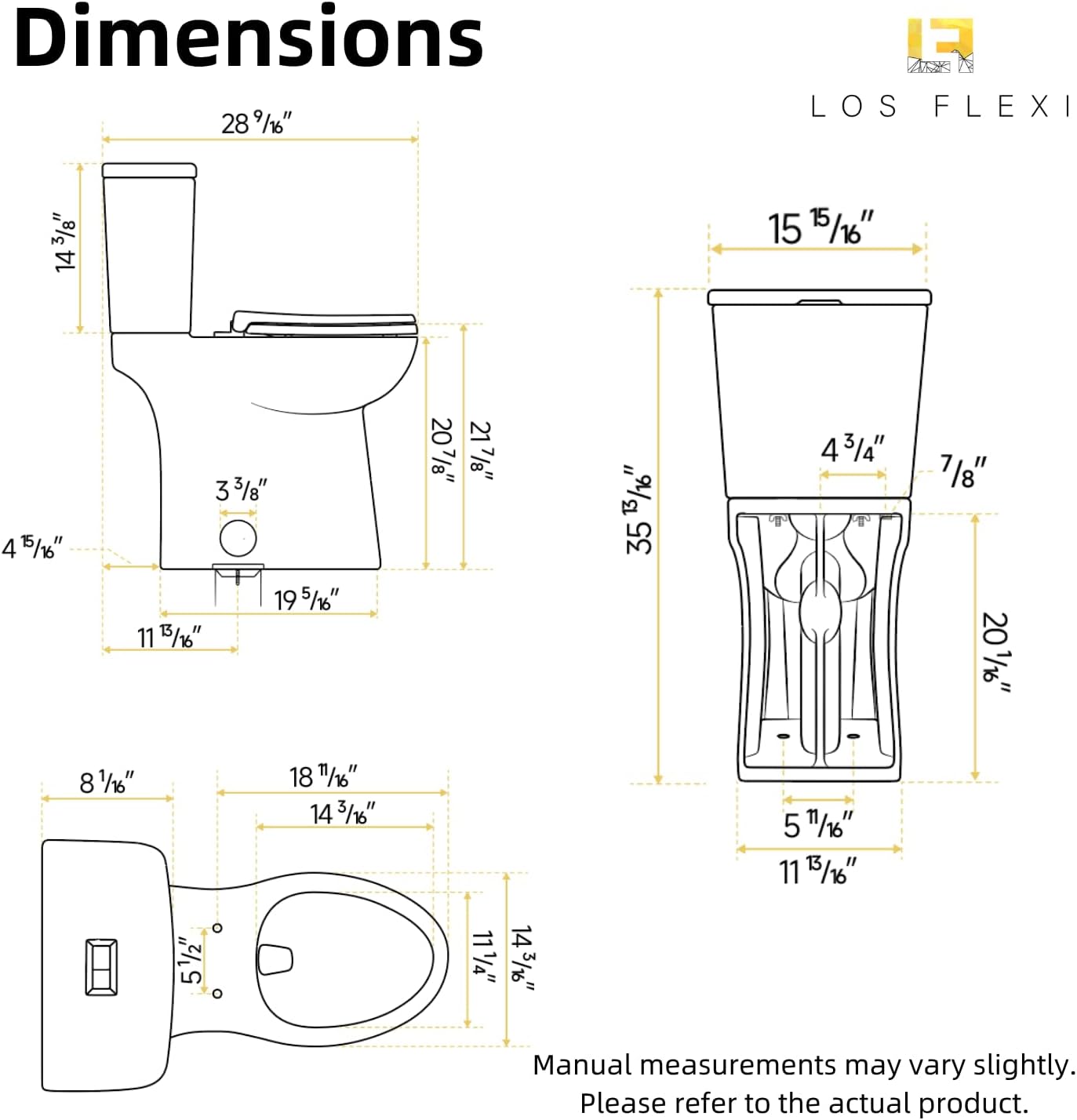 21 Inch Tall Toilet With Skirted Design, Los Flexi Two Piece Extra High Toilet for Tall Height & Seniors, 1.1/1.28 GPF Dual Flush, Powerful Siphon Jet, Quick Install and Soft-Close Seat, 12'' Rough-In