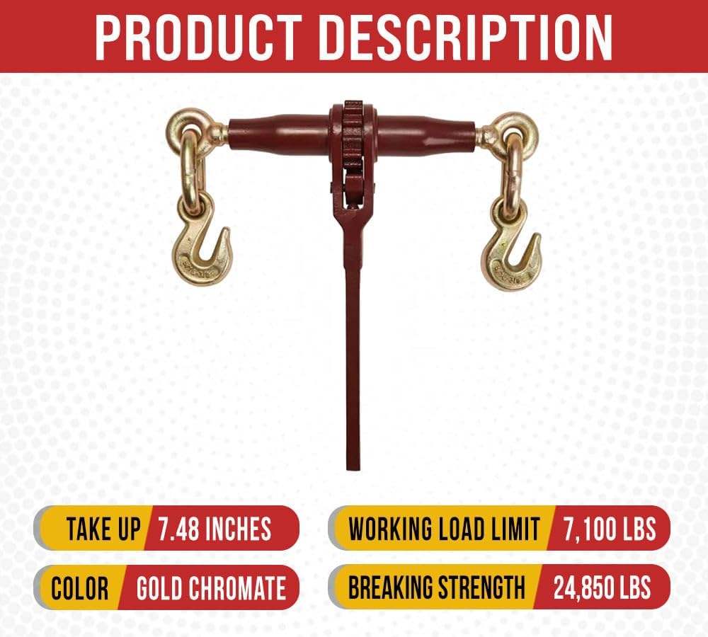 Mytee Products (4 Pack) PRO Heavy Duty Chain Binder Ratchet Style 5/16' - 3/8' w/Grab Hooks, 7,100 lbs WLL