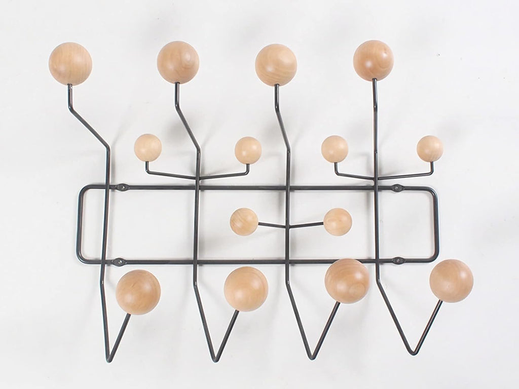 SHISEDECO Classic Hang it All Coat Rack, Mid Century Modern Wall Mounted Hooks with Painted Solid Wooden Balls, Decorative Creative Fashion Wood Hanger for Home, Bedroom (Black Frame Natural)