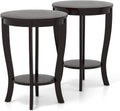 Giantex Round End Tables Set of 2, 2 Tier Side Table with Storage Shelf and Solid Wood Legs, 18' x 18' Accent Table for Corner Small Spaces, Compact Night Stand for Living Room Bedroom, Espresso
