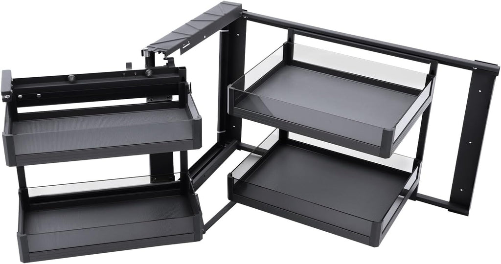 Blind Corner Cabinet Pull Out Right, 15 Inch Blind Corner Cabinet 2 Tiers Organizer Adjustable Design, Hidden Slide Out Shelves for Store Kitchen Utensils (Pull Out Left & Right)