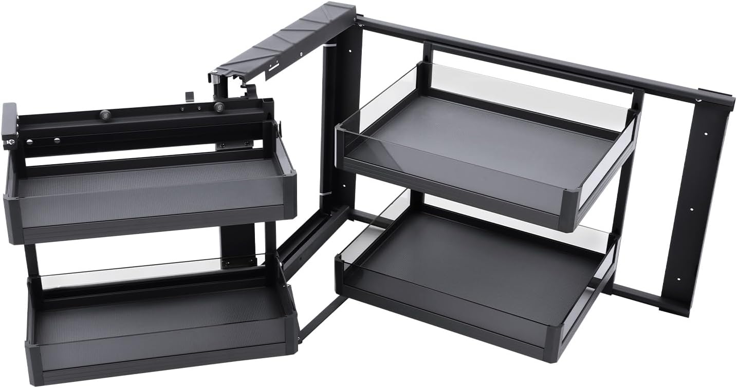 Blind Corner Cabinet Pull Out Right, 15 Inch Blind Corner Cabinet 2 Tiers Organizer Adjustable Design, Hidden Slide Out Shelves for Store Kitchen Utensils (Pull Out Left & Right)