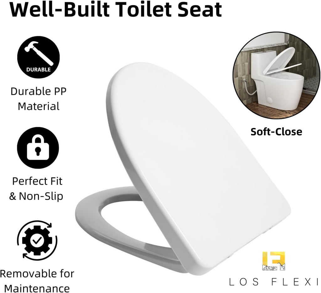 17.3' Elongated One Piece Toilet with Rimless Swirl Flush, Los Flexi Modern Toilets For Bathrooms, ADA Chair Height, Dual Flush 1.0/1.28 GPF, White 17 Inch Toilet Bowl, Soft-Close Seat & 12' Rough-In