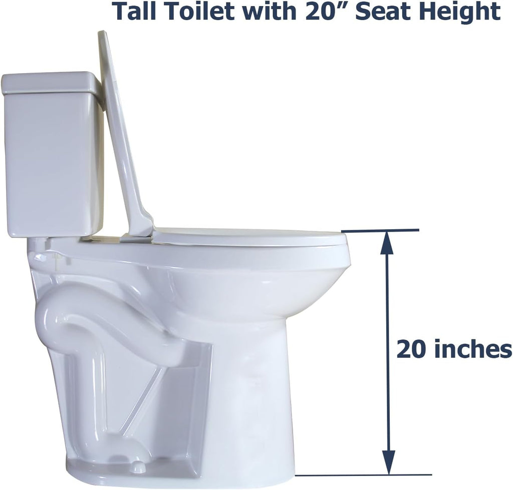WinZo WZ5088DS 10' Rough-in Toilet Two Piece 20-inch Extra Tall Dual Flush Elongated for Seniors Elderly Tall Disabled Person,White