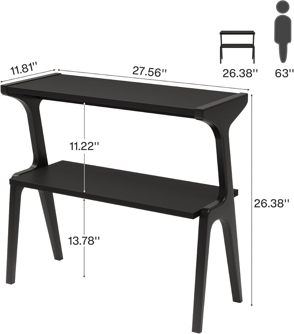 Tribesigns Set of 2 Solid Wood End Table, Modern Side Table for Couch, 2-Tier Narrow Tall End Table, Long Bedside Table for Living Room, Bedroom, Black