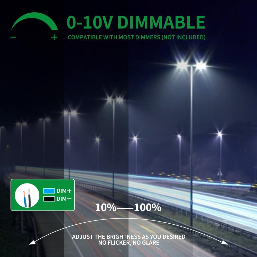 LED Parking Lot Light with Photocell and Slip Fitter Mount ETL 1PK | 300W to 150W Selectable 5000K to 3000K, 120-277V, Dusk to Dawn 0-10V Dimmable Shoebox Light, IP65 Outdoor Area Lighting