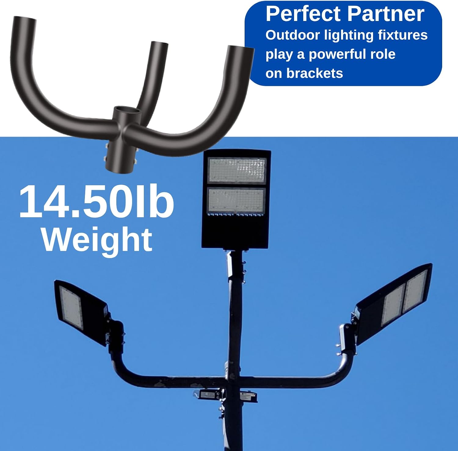 ledmo Round Triple 120° Bullhorn Tenon Adaptor Bracket for Three Fixtures, Heavy Duty 2-3/8' Parking Lot Light Mounting Bracket, Top Vertical Mounting Arm for Outdoor Street Pole Light