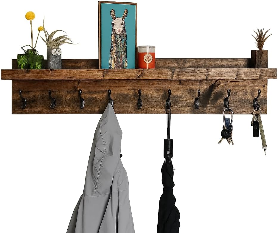 Coat Rack with Shelf | Choose your Length, Towel Rack, Entryway Organizer, Wall Mounted Hooks
