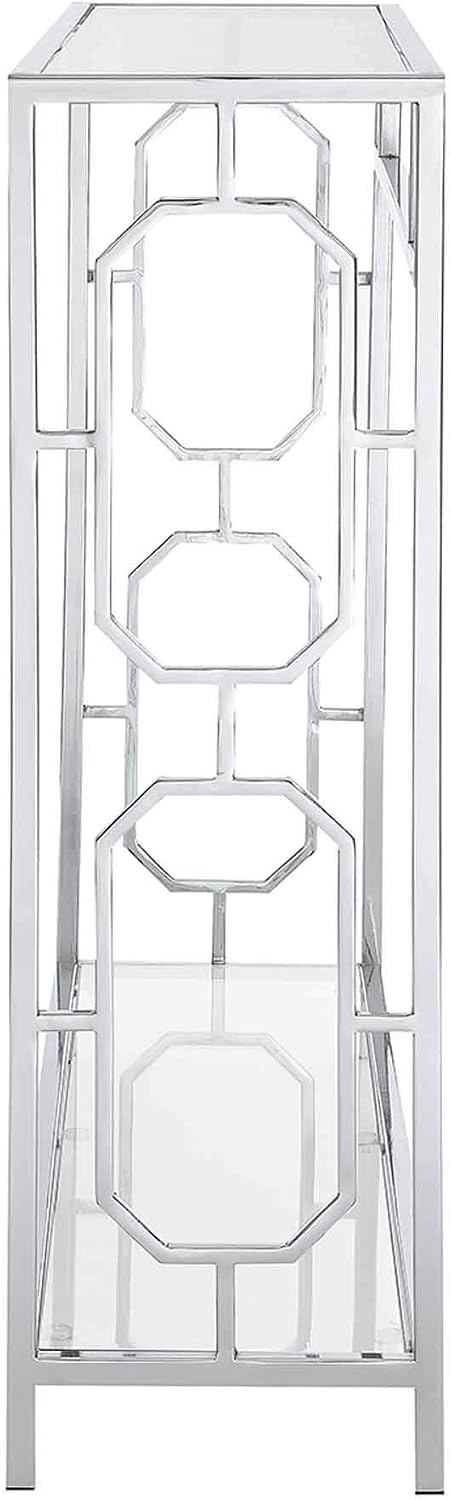 Convenience Concepts Omega Chrome Console Table 42' - Contemporary Modern Sofa Table with Storage Shelf, Narrow Entryway Hall Table for Living Room, Bedroom, Bathroom, Glass/Chrome