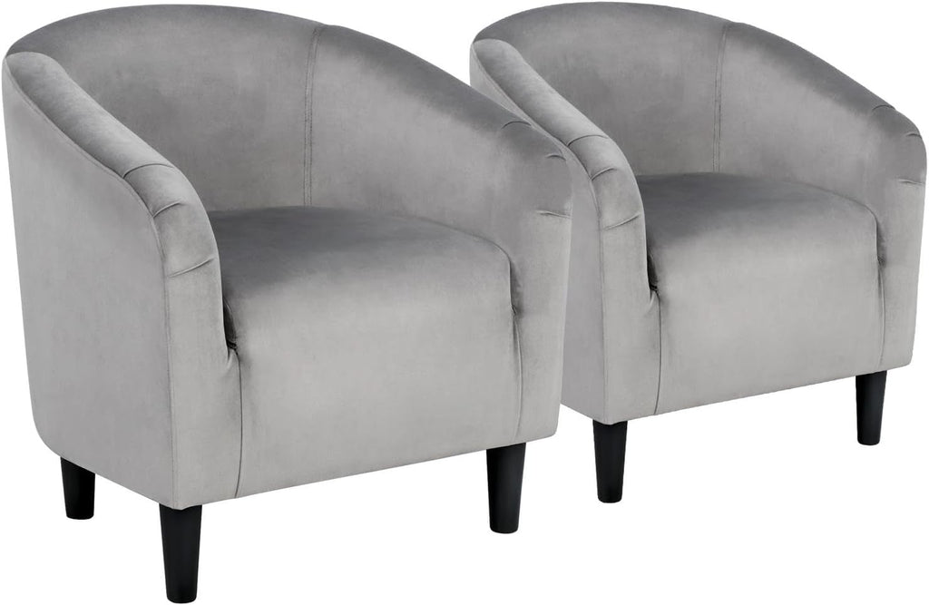 Yaheetech Barrel Chairs, Furry Accent Chairs with Soft Padded Armrest for Living Room Bedroom Waiting Room Office, Set of 2, Gray