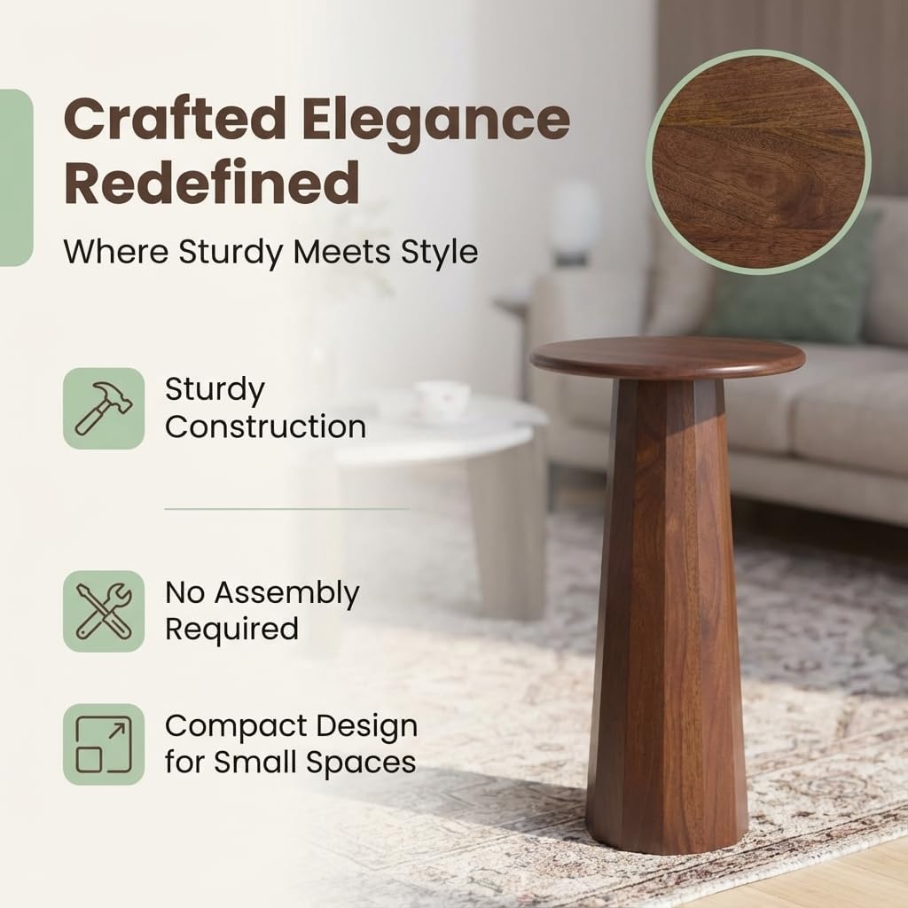 Relso Enteka Solid Mango Wood End Table – 24' Tall Accent Side Table with Walnut Finish | Handcrafted Coffee Table, No Assembly Required | Perfect for Modern Living Rooms, Farmhouses, Small Spaces