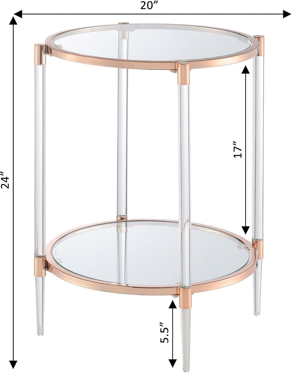 Convenience Concepts Royal Crest 2 Tier Acrylic Glass End Table, Rose Gold/Glass