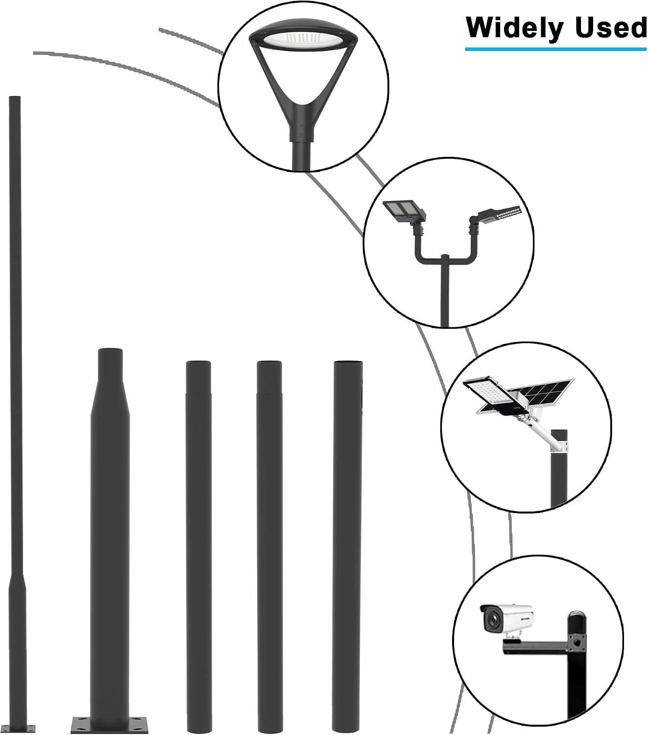 Round Steel Street Light Pole 13 FT Split Type Design Street Lamp Post with Mounting Rebar Cage Base for Street, Patio, Backyard, Park and Monitors