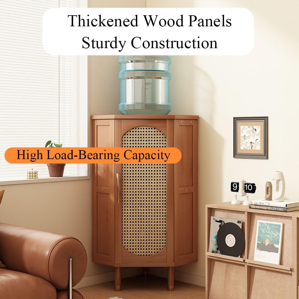 Retro Corner Cabinet, Small Corner Shelf for Living Room, Multifunctional Side Table, Storage Cabinet with Doors for Kitchen, Bathroom(Black)