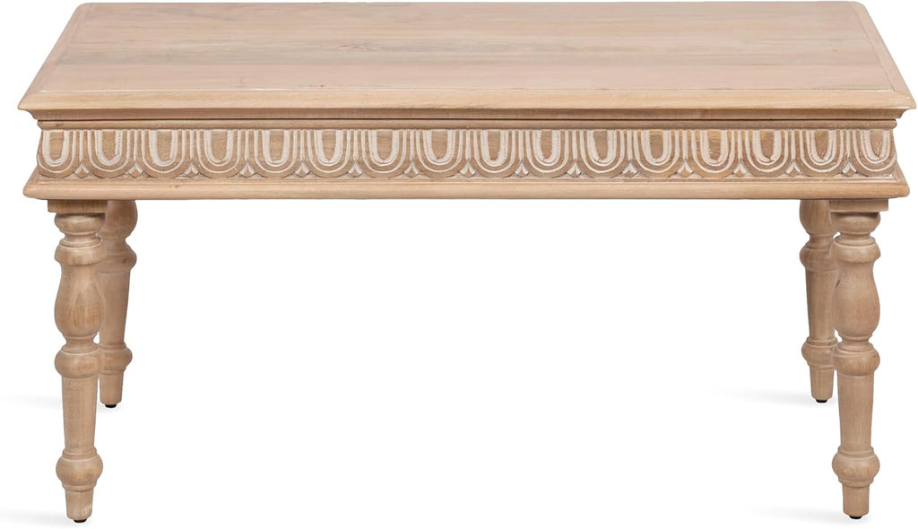 Kate and Laurel Patresa Traditional Carved Rectangle Wood Coffee Table, 36 x 20 x 18, Light Natural, Decorative Rectangular Living Room Table with Storage for Useful Home Decor