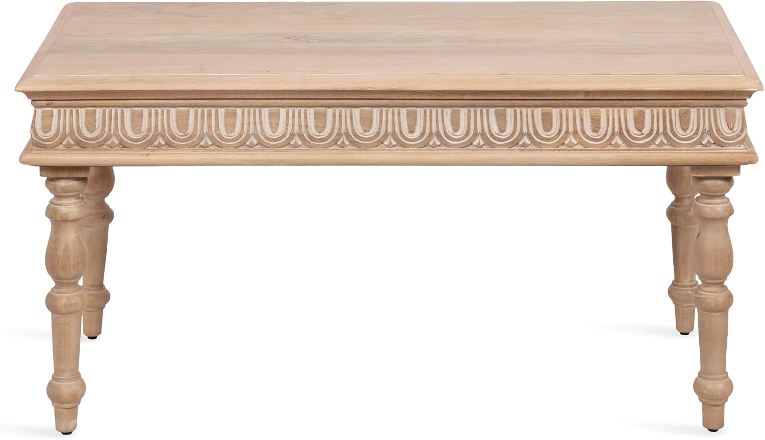 Kate and Laurel Patresa Traditional Carved Rectangle Wood Coffee Table, 36 x 20 x 18, Light Natural, Decorative Rectangular Living Room Table with Storage for Useful Home Decor