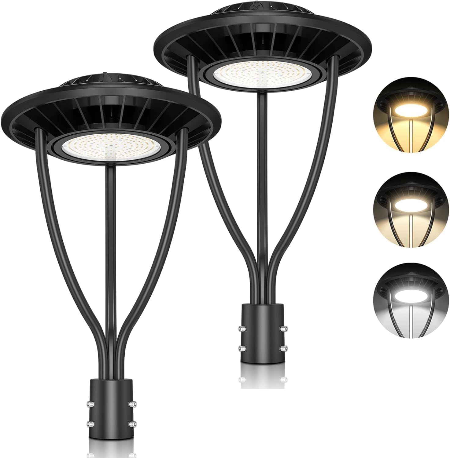 ADUB 2 Pack 60W LED Post Top Lights with Photocell, 8700LM, 60W 48W 36W Adjustable Street Lamp 3 CCT 3000K 4000K 5000K, IP65 Commercial Outdoor Pole Fixture for Parking Lot, AC 120V-277V,ETL Listed