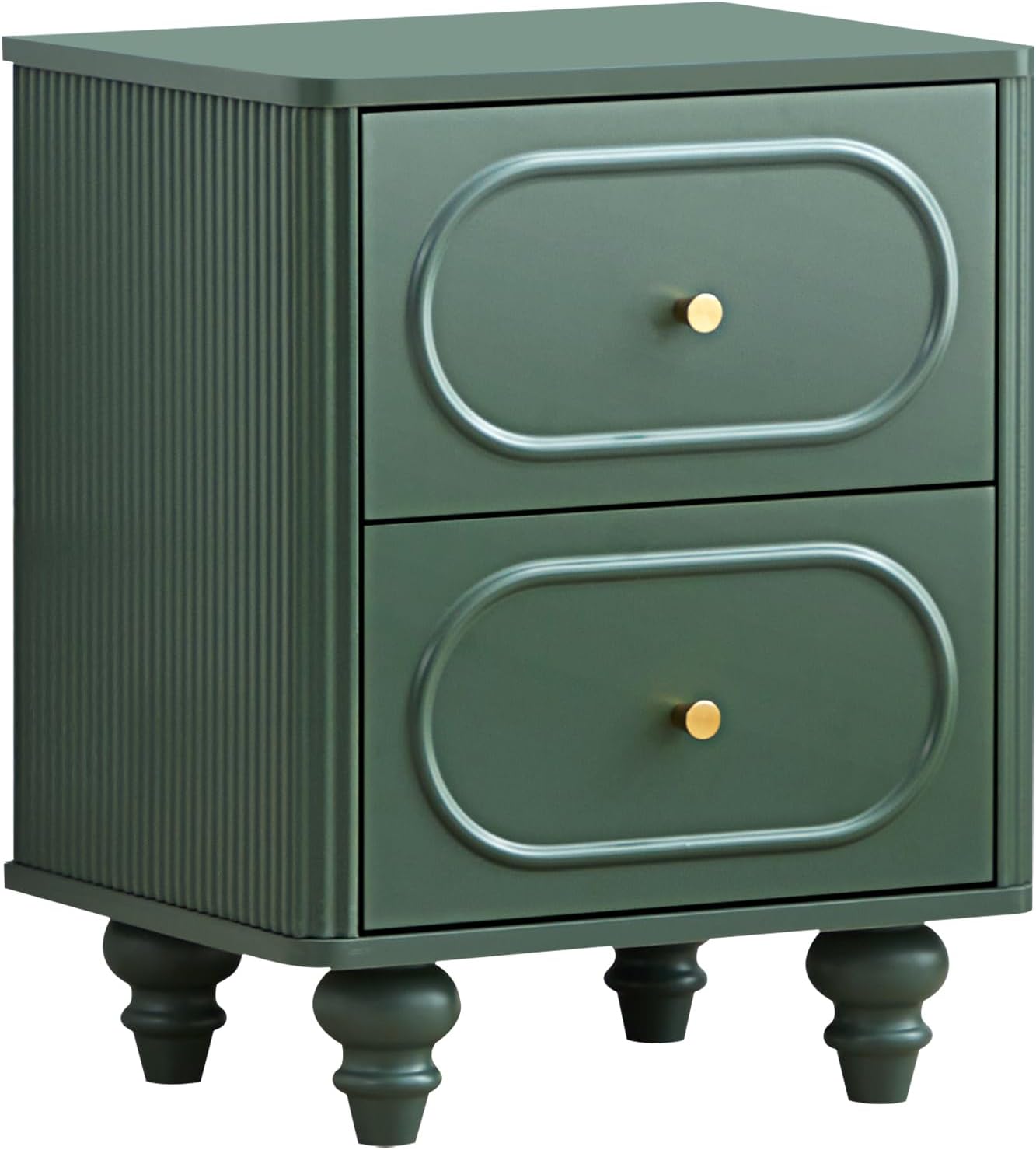 2 Drawer Fluted Nightstand Set of 2, Mid Century Modern Farmhouse Night Stand Small End Table Bedside Table for Bedroom, Green