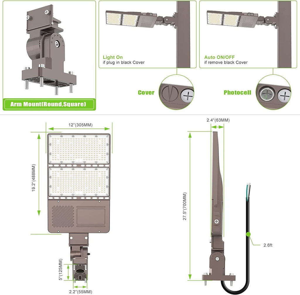 4 Pack UL Listed 320W LED Parking Lot Light with Photocell 48000LM LED Shoebox Pole Flood Lights Arm Mount 5000K IP65 Outdoor Street Court Commercial Lighting AC 100-277V