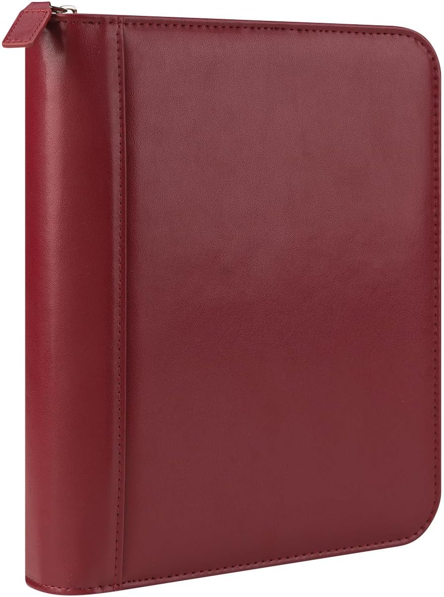 FranklinCovey - FC Signature Ring-Bound Binder for FranklinCovey Planners | Leather - Zipper Binder (Classic, Red)