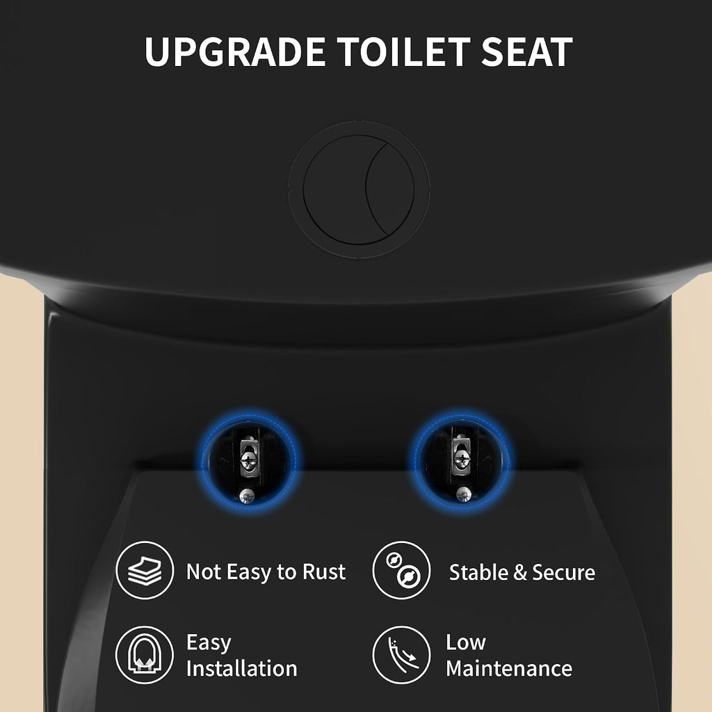 DeerValley Black One Piece Toilet with Efficient Dual Flush 1.1/1.6 GPF | Standard Height Toilet Bowl, Durable Ceramic, Slow Close Seat, Skirted Design 12' Rough-In Toilet for Bathroom DV-1F026B