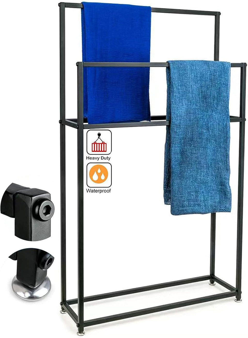 Exquisite Bathroom Shelves Black Towel Holder Stand, Tall Floor Standing Metal Bath Towel Rack with 4 Towel Hanger Bars, Utility Towel Stand for Hot Tubs, Pools, Balcony(Size:75×20×110cm)