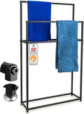 Exquisite Bathroom Shelves Black Towel Holder Stand, Tall Floor Standing Metal Bath Towel Rack with 4 Towel Hanger Bars, Utility Towel Stand for Hot Tubs, Pools, Balcony(Size:75×20×110cm)