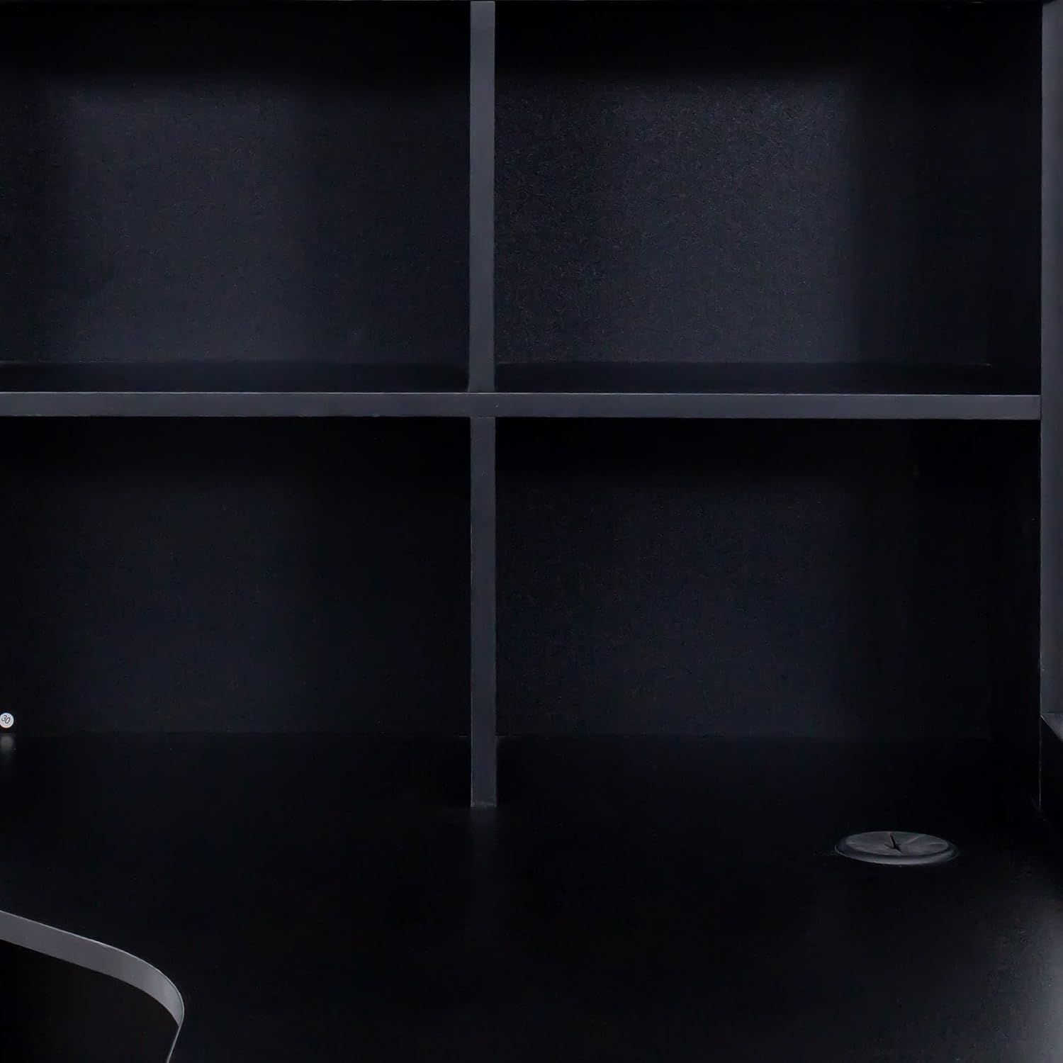 l Shaped Desk with Hutch & Drawers, Small Corner Desks for Small Space Home Office, Farmhouse Desk and Bookshelf Combo with Storage (Black)