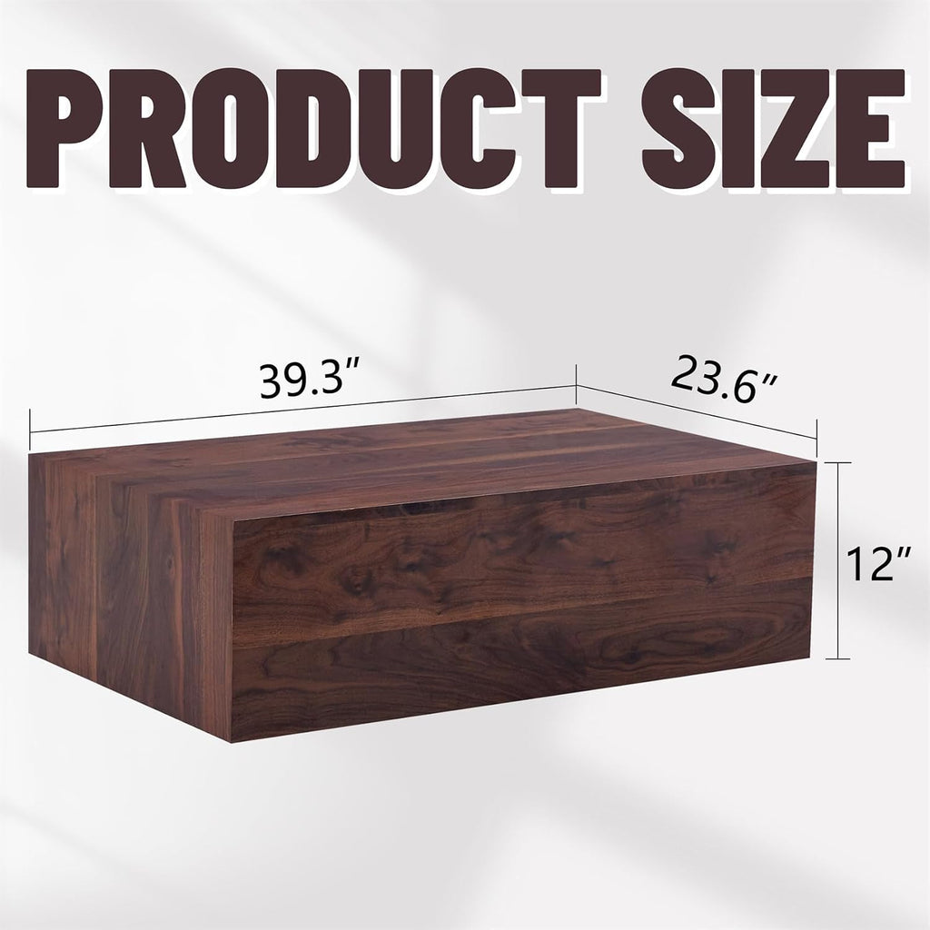 Rustic Walnut Coffee Table for Living Room Rectangular Center Tables Modern Elegant Wooden Cocktail Table for Home Office -Fully Assembled