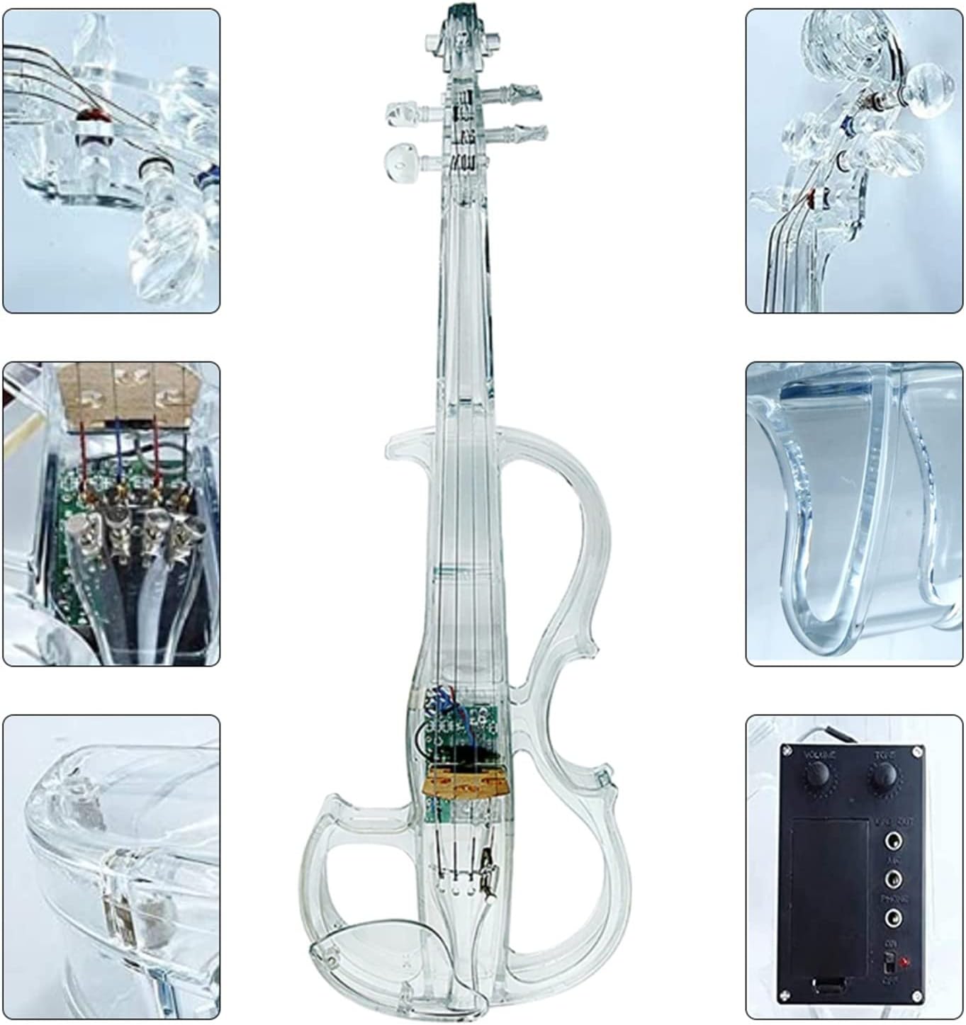 TSTS 4/4 Electric Violin Transparent Acrylic Body with Light Performance Type Violin Musical Instrument Adults Violins (Color : 01)