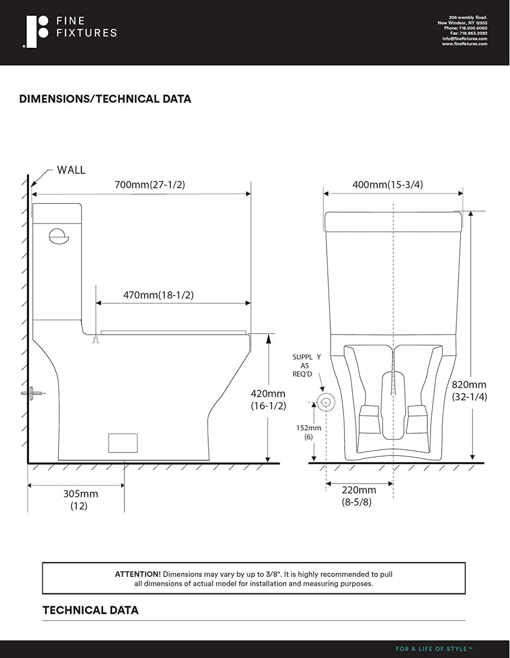 Fine Fixtures Modern Two Piece Elongated Toilet Ada Compliant, White