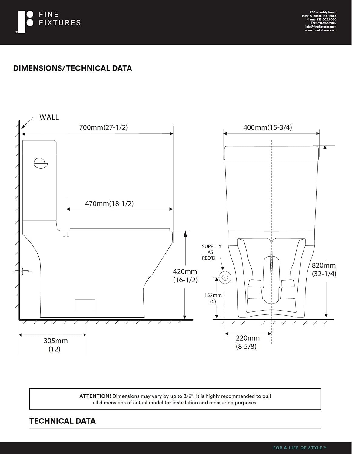 Fine Fixtures Modern Two Piece Elongated Toilet Ada Compliant, White