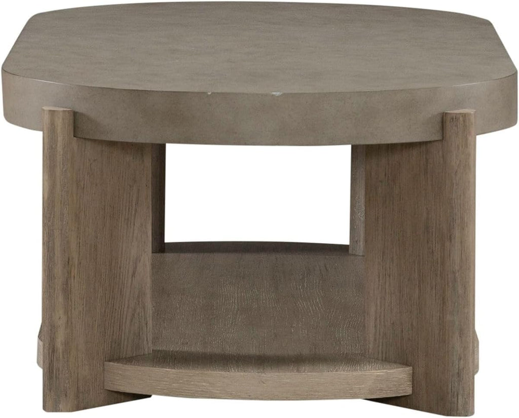 Liberty Furniture Affinity Oval Cocktail Table with Casters for Living Room - Dusty Taupe Faux Concrete Tops